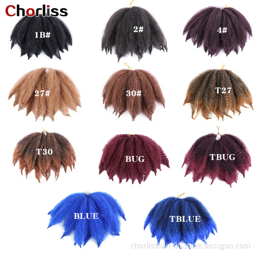 Hot Sale Wholesale 8inch Soft Cuban Twist Braiding Hair Afro Kinky Marley Braids Synthetic Crochet Braid Hair For Black Woman